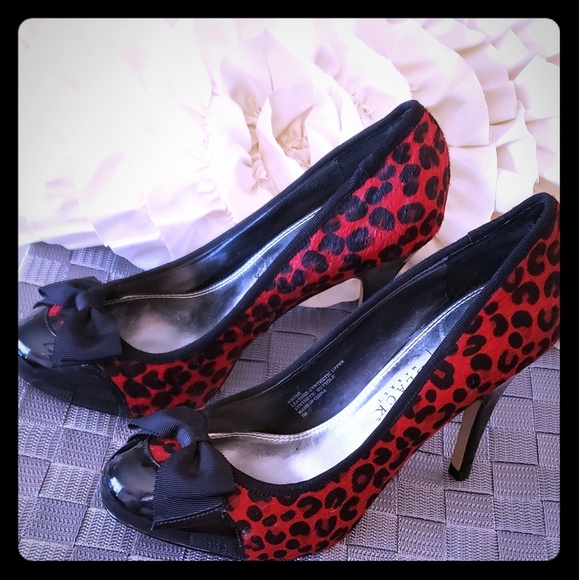 White House Black Market Shoes - Gorgeous  red and black cheetah print heels